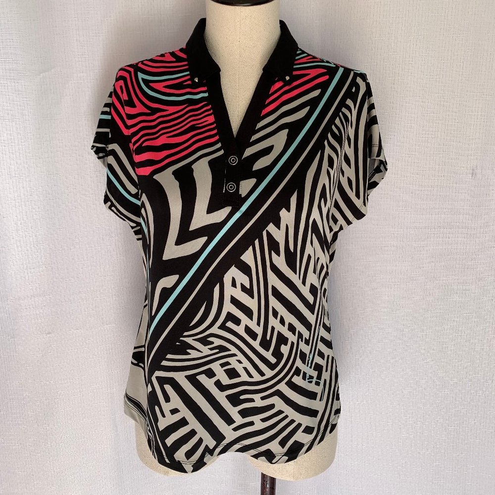 JAMIE SADOCK Multi Color Geometric Print Golf Athletic Top